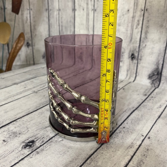 HALLOWEEN SKELETON HAND COCKTAIL GLASS - PURPLE GLASS WITH SLIVER METAL HAND! - Picture 4 of 6